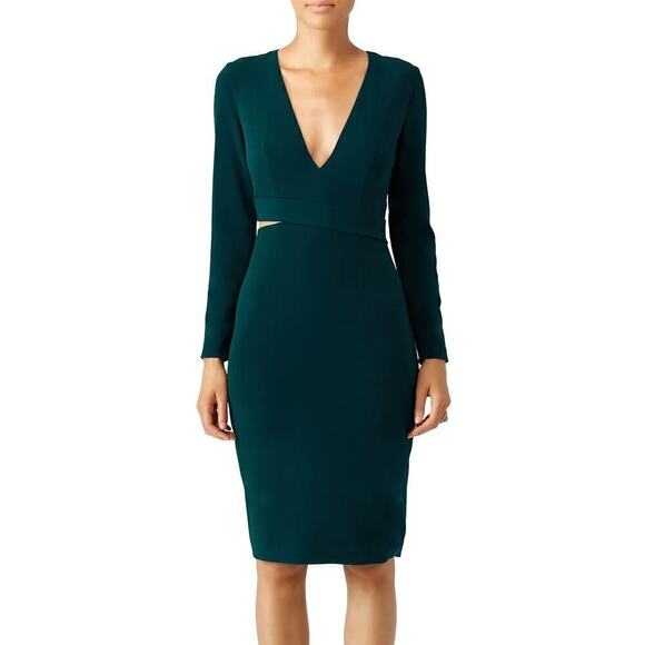StyleStalker Riscal Dress Side Cutout Long Sleeve V-Neck Sheath Green Size Small - Picture 1 of 9